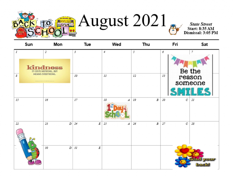 State Street August 2021 Calendar - Ambridge Area School District