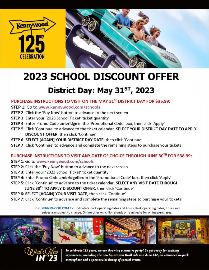 Kennywood Tickets! Ambridge Area School District